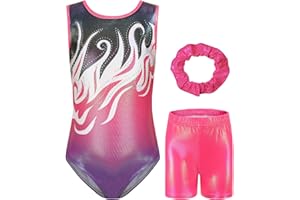Soudittur Set Ginnastica 3 Pezzi per Bambina Body Ginnastica Artistica Senza Maniche, Pantaloncini e Fascia per Ragazze
