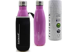 Termo Vacuum to Go de acero inoxidable, de Freiwerk, doble pared de cubierta protectora de neopreno, botella exterior plateada