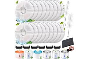 KAEGREEL 27 Piezas Filtro de Fuente de Agua para Gatos, Filtros Fuente Gatos 18 Reemplazo Redondo de Repuesto Mascotas Filtros Perro/Gato Agua, 6 Esponjas Triple Acción con Resina Carbón Activado