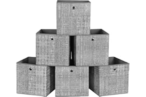 SONGMICS Aufbewahrungsbox, 6er Set, Ordnungsboxen aus Vliesstoff mit Griff, Boxen Aufbewahrung, 30 x 30 x 30 cm, Organizer Box, für Würfelregal, Faltbox, Kleideraufbewahrung, grau meliert RFB02LG-3