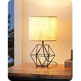 EDISHINE LED Table Lamp E14, Vintage Industrial, Beige &amp; Black | Warm White 2700K, Vintage Linen Lampshade, Black Metal Base