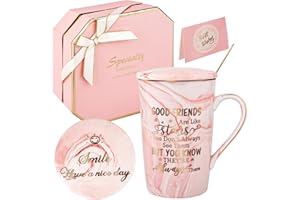 DONGSHANGIFT Prezenty urodzinowe dla najlepszego przyjaciela dla kobiet - Prezenty przyjaźni dla kobiet Pomysły na prezent urodzinowy Ceramiczny marmurowy kubek do kawy Pudełko na prezenty 420 ml