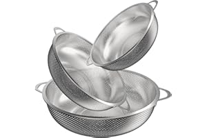 Yulado 3Er-Pack Küchensieb, Reis Sieb Edelstahl Mit Griff, Außendurchmesser 9.25/10.26/12.99 Zoll, Strainer Zum Abtropfen In Der Küche, Spülen Von Gemüse, Obst, Spülmaschinenfest Reissieb