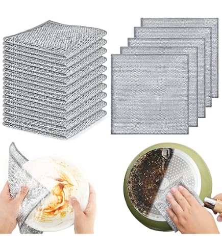 6 Strofinacci In Filo Metallico Doppio Strato - Antigraffio E Multiuso Per Cucina E Bagno - Dimensioni 20x20 Cm