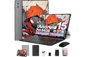 SUAAT Android 15 Tablet 10 Pulgadas, 30GB RAM+2TB TF, Widevine L1,Gemini AI, 6000mAh Batería, Tablet WiFi 6/8MP+5MP/Octa Core/GMS Certified/BT5.0,Incluye ratón + Teclado + Funda Protectora(Gris)