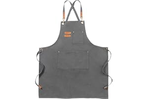 ‎FUNCHAOS FunChaos Segeltuchschürzen, Arbeitsschürzen für Männer und Frauen, Kochschürzen mit verstellbarem Riemen und 3 Taschen, Schürze für Server Küche Kochen Backen Künstler Malerei, Kreuzrücken (Grau)