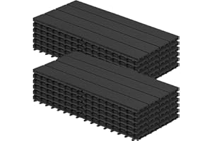 WOLTU WPC Terrassenfliesen Terrassendielen Holz-Optik 30x60cm, Fliese Bodenfliese Klickfliese mit klicksystem Bodenbelag Anthrazit (12 Stück / 2 m²)