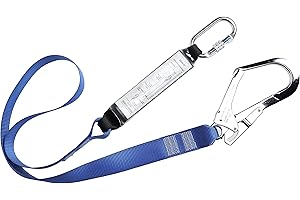 WORKWEAR WORLD Single Ended Webbing Strap Fall Arrest Lanyard With Scaffolder Hook & Karabiner