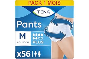 TENA Pants taille M - Sous-vêtements absorbants jetables unisexes pour incontinence - Pour fortes fuites urinaires - Pack de 56 pièces (4 x 14)