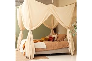 ‎UB-STORE Cremebeiger Betthimmel für Doppelbett | Rechteckiges Moskitonetz Größen | Baldachin Bett für Teenagern & Erwachsenen | Himmelbett für Schlafzimmer