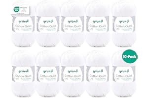 Gründl Cotton Quick Uni Knitting/Crochet Yarn, 10 Balls of 50 g (Colourful 100% Cotton Yarn, Oeko-Tex Certified, 50 g/125 m, Needle Size: 3–4), White