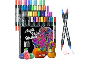 TrendGate 48 Colori Pennarelli Acrilici per Dipingere Sassi, Pennarelli Acrilici Doppia Punta, Pennarelli Acrilici Punta Fine per Tessuti, Ceramica, Legno, Pietra, Vetro, Plastica, Metallo