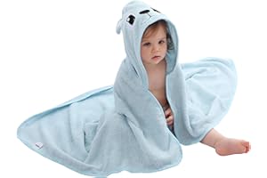 HAHASHOW Ragazzo Ragazza Bambù Asciugamano Da Bagno Con Cappuccio, Asciugamano Con Simpatico Design Animale, Asciugamani Grandi e Assorbenti Per Bambini Per Neonato,Cucciolo blu Infant 75 * 100 cm.