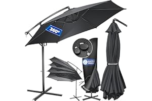 KESSER® Alu Ampelschirm Sonnenschirm + Abdeckung Ø350 cm & Kurbelvorrichtung Kurbelschirm mit Ständer UV-Schutz Aluminium Wasserabweisende Bespannung 360° Funktion Garten-Schirm Marktschirm Anthrazit