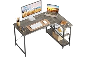 Bestier Scrivania a Forma di L Piccola Scrivania ad Angolo con Ripiani Scrivania per Computer Reversibile da 120 cm con Libreria per Piccoli Spazi per Ufficio Domestico