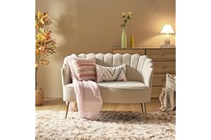 HULALA HOME 2 Seater Sofa Loveseat Velvet Sofa Couch with Metal Legs and Arm Backrest for Living Room & Bedroom, TAN