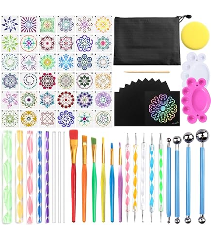 Kit Mandala Dotting 19 Pièces - Outils à Points, Pochoirs, Palette - Pour Pierres, Nail Art
