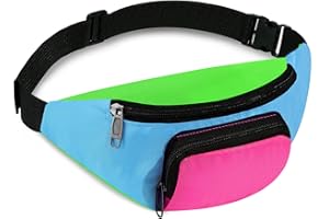 XUNIEA Marsupio al Neon Retrò degli Anni '80 a 2 Tasche Marsupi a Mani Libere Borsa con Cintura a Vita Regolabile Costumi per Donna Uomo per Festa a Tema Anni '80 Viaggio