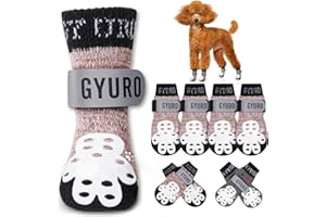 GYURO 4-Sided Anti Slip Dog Socks Paws Stop Licking with Adjustable Reflective Strap – Indoor Paw Protection, Traction Control & Anti-Licking Design for Hardwood Floors & Grip Safety (Khaki, M)