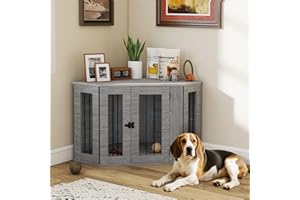 PawHut Dog Crate Furniture, Side Table Dog Kennel with Cushion, Large Door, for Medium Dogs - Grey
