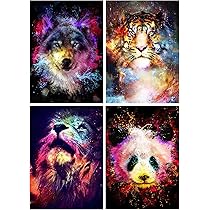 DCIDBEI Diamond Painting Lot De 4 Animaux 30x40 Cm 5D Broderie Diamant Kit Complet Lion Leopard Peinture Diamant Adulte Chouette Hibou Puzzle Cheval Mosaïque Autocollants Loisirs Créatifs Adultes