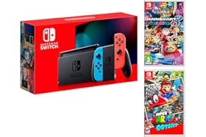 Nintendo Switch console Rouge/Bleu Néon 32Go + Super Mario Odyssey + Mario Kart 8 Deluxe