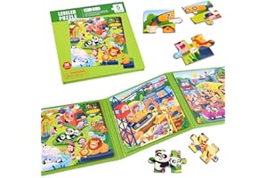 ASTARON Magnetische Puzzle für Kinder 25-30-42 Teile Zoo Kinderpuzzle ab 3 Jahre, Beschäftigung für Kinder im Autofahrt Flugzeug, Kindergeburtstag Geschenke
