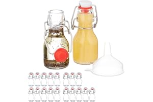 Relaxdays Pack Botellitas de Cristal, 50 ml, 20 Mini Botellas para Rellenar Licor o Aceite, Tapa Mecánica, Transparente