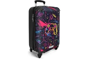 NoBoringSuitcases.com® Handgepäck Koffer Kinder 55x35x20 cm Kinderreisekoffer Kinderkoffer mit Roller Leicht Cabin Trolly Hartschalenkoffer Kind Gaming - Graffiti - Neon - Farbenfroh