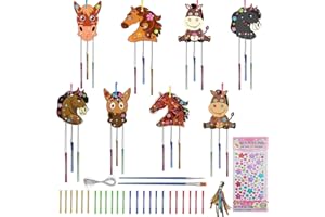 KEUGT Bambini Fai Da Te Horse Child Wind Chime,8 pz Scacciapensieri da Appendere Legno,Decorazione Mano del Vento Verniciabile Fai Da Te,Attività Creativa per Bambini per Festa Regalo di Compleanno Casa