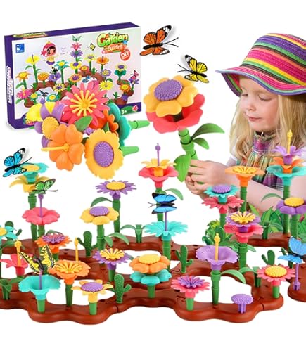Cyiecw 332 Pezzi Giocattolo Fiori Da Giardino Per Bambini 4+ Anni – Set Bouquet Fai Da Te In Cassetta Per Costruire