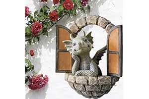 Gloryit Hermosa Escultura de Dragón de Patio, 1 Escultura de Dragón de Patio, Resina ventana forma estatua pared, Escultura del Dragón del Jardín, Estatua Meditada De Dragón De Jardín Statua De Dragón