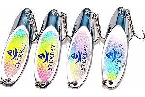 EVERBAY Sea Fishing (Dexter Style) Silver Spoons Fishing Lures Metal Jig Wire Long Cast Tackle Treble Hooks Fishing Spinnerbait Mackerel Trout Salmon Bass Cod Pollock 18g/21g/28g/32g/40g/50g/60g,4pcs