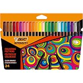 BIC Intensity Felt pens for adults and teenagers, 24 washable colors, sturdy tip, in cardboard box