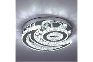 CXGLEAMING 15.7" Lámpara de techo LED de cristal moderna plafón led de techo empotrado lampara de araña luna redonda Luz de techo para salon dormitorio baño comedor(blanco frío)