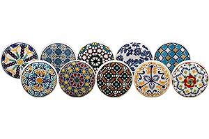 Craft Trade Knobs for Cabinets and Drawers Assorted Blue Mandala Vintage Ceramic Door Knob Kitchen Furniture Pull Handles Cupboard for Wardrobe Home Interior Décor - Pack of 10