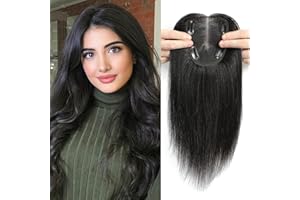 SARO-UP Hair Toppers for Women Real Human Hair Toppers for Thinning Hair 120% Density Swiss Base Clip In Topper Hairpieces 40g Top Hair Toppers for Women with Thinning Hair/Hair Loss （Natural Black）