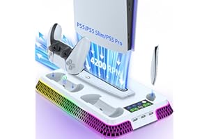 Lictin PS5 Cooling Stand & Controller with RGB LED, 3-Hour Play, 3 USB Hubs, Headphone Holder, Fits PS5 Standard/Digital Edition