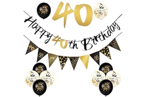 ADXCO 12 Pieces 40th Birthday Decorations Kit Include Black Gold Happy 40th Birthday Banner, Triangle Flag Banner and Confetti Latex Balloons for Party Decoration Birthday Party Supplies