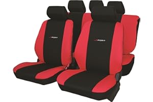 Carfactory - Juego de fundas para asientos de coche universales, modelo DAYTONA, color Rojo, 9 piezas.