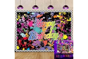 BUTEN Lueur Neon Fond de Fête d'anniversaire Let's Glow Néon Photographie Fond Coloré Graffiti Happy Birthday pour la Décoration de Bars Cafés