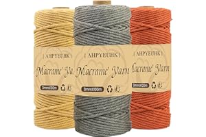 AHPYEUHK Fil De Macramé 3mm Corde Macramé 3 Rouleaux Cordons pour Macramé Naturel De,Ficelle en Coton pour Suspension Murale,Suspension Plantes,Noël Tricot Travaux Manuels (Café Autre Rouge Gris foncé)
