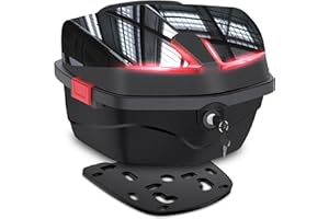 ‎ABESTME ABESTME Motorrad Topcase, Motorradkoffer Topcase mit Sicherheitsschloss für Roller, Wasserdicht Motorrad Daily Plastik Tail Box Kunststoffkoffer mit Sicherheitsschloss & Installieren Platte (Schwarz)