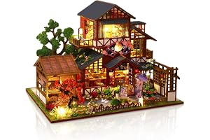 Cuteefun Miniatyrdockhus med LED-ljus, handgjorda trämodeller, bygg ditt drömhus, födelsedag och jul (Sushi Sakura House)