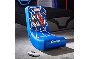 X-Rocker Marvel Spiderman Floor Rocker, Folding Console Gaming Chair - Ergonomic Support, Space-Saving Design, Rocking Base, Wipe-Clean Faux Leather for Kids - Blue - Licensed