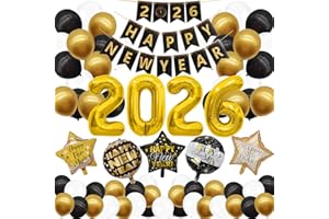 LYXIMGSS Silvester Deko Set 2026 - Schwarz Gold Neujahr Party Silvesterdeko, 2026 Folienballons, Happy New Year Banner, Neujahrsdeko Silvester Luftballons