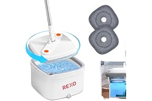 Rexo Spin Mop and Bucket Set with Advanced Water Filtration | Separates Clean & Dirty Water | Dry Wet Self Wringing - Floor Mop for Wood, Tile, Laminate - Ideal for Pet Homes - 2x Heads Refills