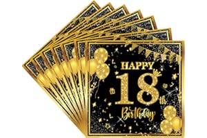 COSORO Napkins 18th Birthday Girl Boy, Pack of 20 Black Gold Birthday Napkins, Party Napkins, 18th Birthday Decoration Napkins, Paper Napkins for Boys Girls 18th Birthday Table Decoration