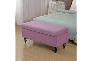 Highdi Stretch Ottoman Cover Rectangle, Soft Elastic Ottoman Slipcover Folding Ottoman Storage Bench Covers Washable Footstool Protector Covers for Living Room (90-120cm,Light purple)
