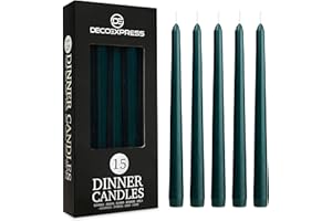 DECO EXPRESS Candles Set Classic Dripless Tapered Metallic Unscented 8H Burning Time, Decorative Dinner Candles for Restaurant Home Christmas (Green, 15 Pack)